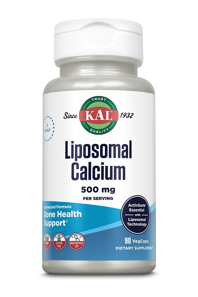 KAL Liposomal Calcium 500 mg, 高吸收钙补充剂, 基本钙支持, Vegan, Gluten Free, No Soy, 30 services, 90 Veg Caps