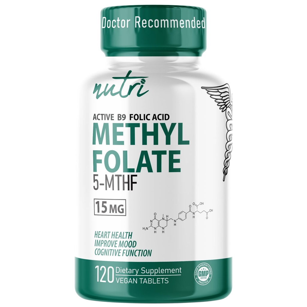 Nutri 5-MTHF L Methylfolate 15MG - 4个月供应,120 Vegan 片片 - 甲基Folate 补充 - 认知功能,心脏健康,产前支持 - 第三方测试 - NSF 认证机构