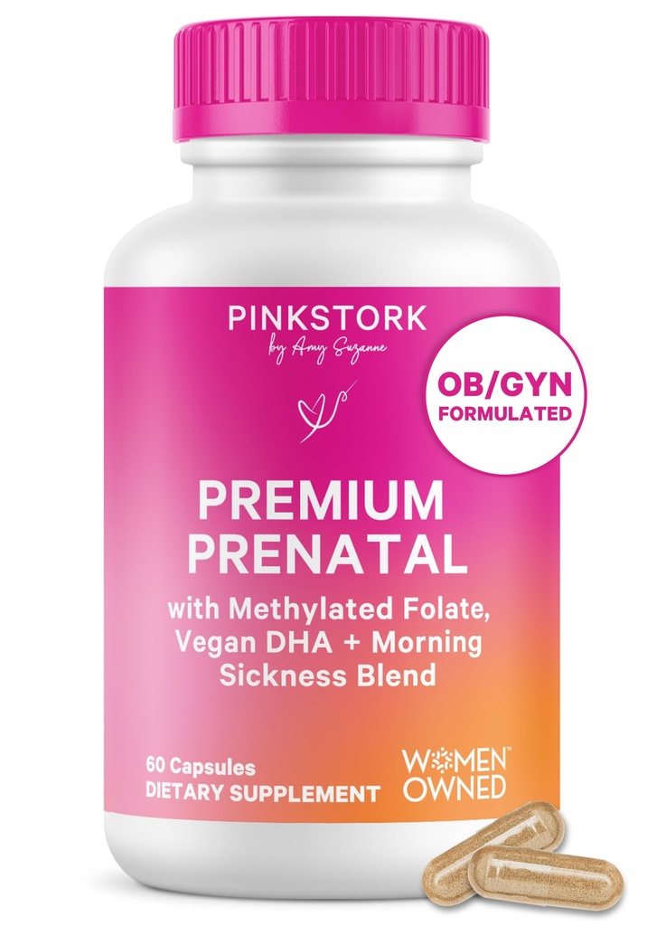 Pink Stork Premium 妇女产前维生素 -- -- 有机全食成份、多维生素和抗生素 -- -- 早间疾病、文摘、能源 -- -- 福拉特、B6、铁 -- -- 60卡普尔