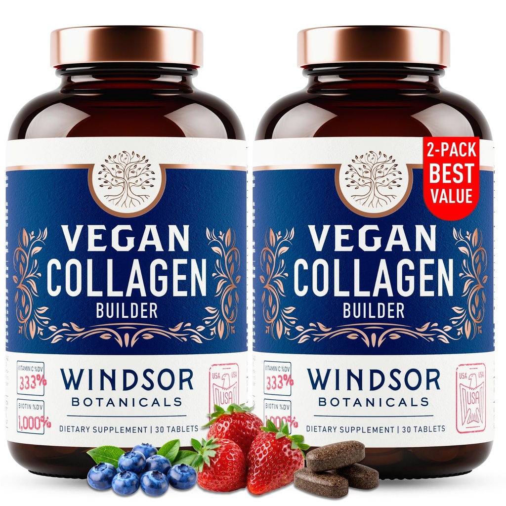 女性和男性的Vegan Collagen - 有机超级食品,氨基酸 Glycine, Lysine, 健康皮肤,头发,钉子 - 植物类的Collagen促进剂补充剂 - 60 Gluten - 无植物药丸