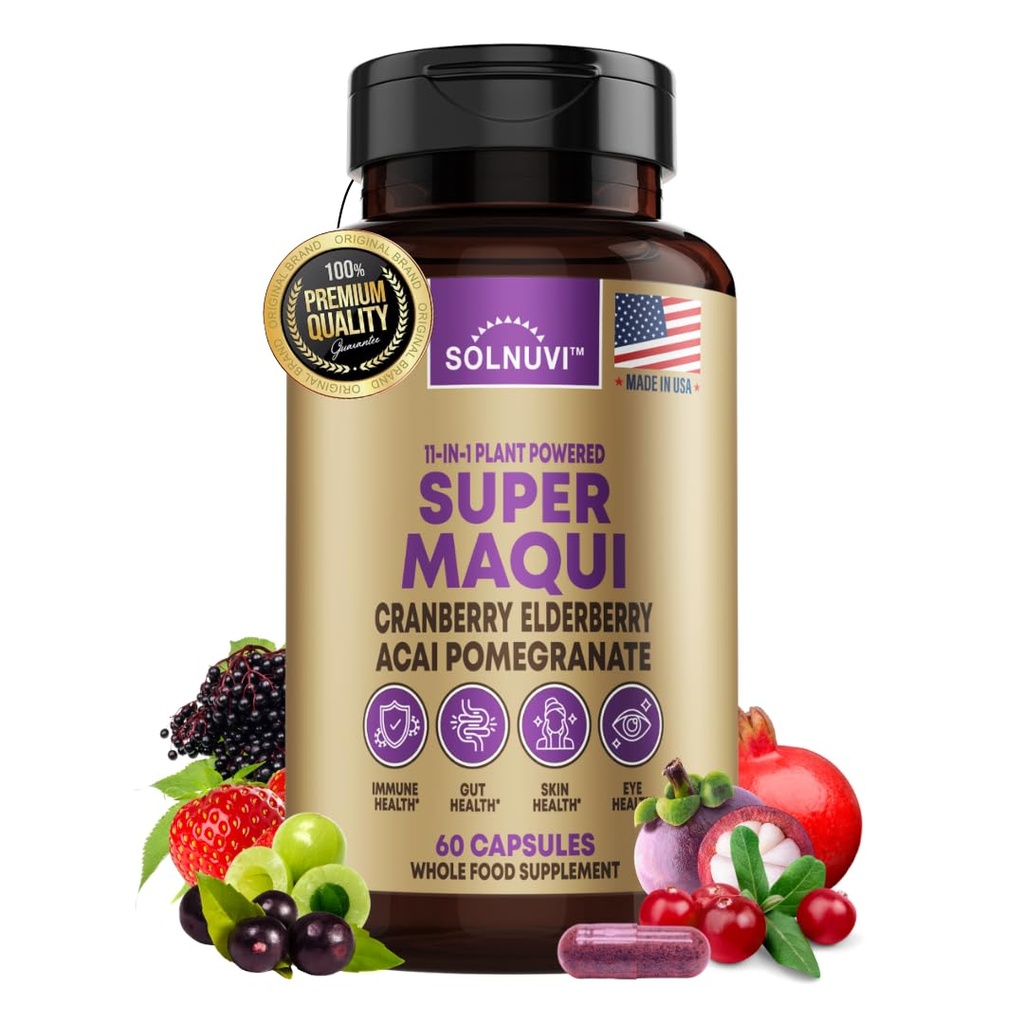 有机超级马基贝里卡普勒斯 - 超级食品粉末 - 百草莓提取剂,Cranberry,石榴酸盐,阿凯 - 干眼和泪水支持,古特健康,皮肤 - 60 Vegan卡普勒斯,非转基因生物,Gluten免费补充