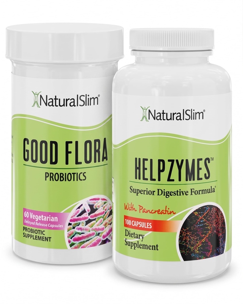 NaturalSlim 消化健康包 – Good Flora & Helpzymes – Potent Probiot and Powerful 消化酶促进更好的消化和吸收食物营养物 – 由弗兰克·苏亚雷斯(Frank Suarez)编写