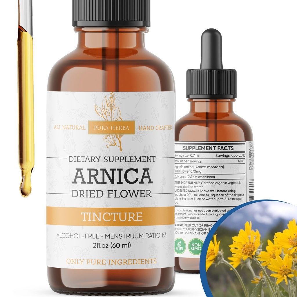 Arnica液体提取器 — 无酒精, Vegan, 支持肌肉恢复和联合安慰, 快吸小叮当, 在美国制造 – 2 Fl Oz
