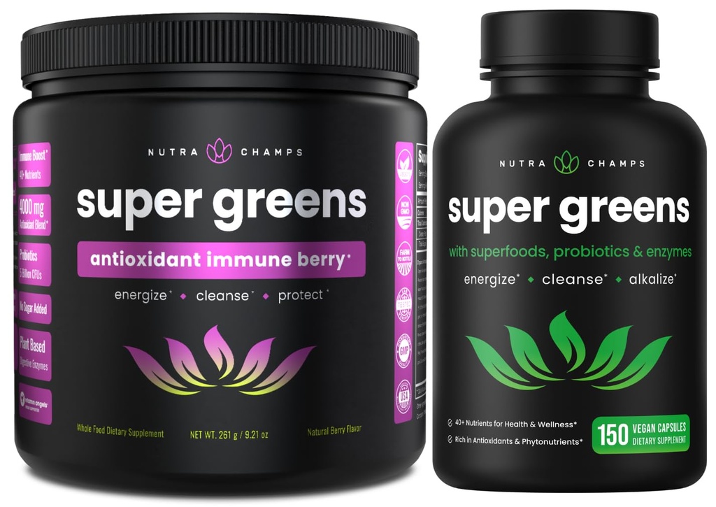 NutraChamps 超级绿地抗氧化剂粉末和超级绿地盖