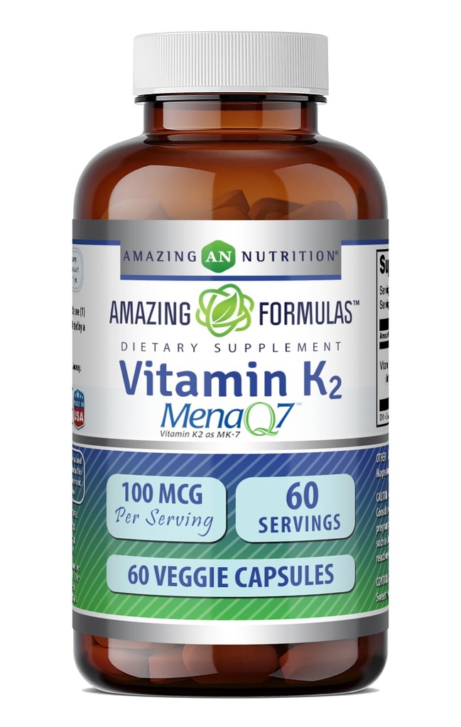 神奇的维生素 K2 Menaq7 MK7 补充 | 100 Mcg | Veggie Capsules | Non-GMO | Gluten Free | | |  USA  USA  USA  USA  USA  USA (1 Pack,60 Counter)