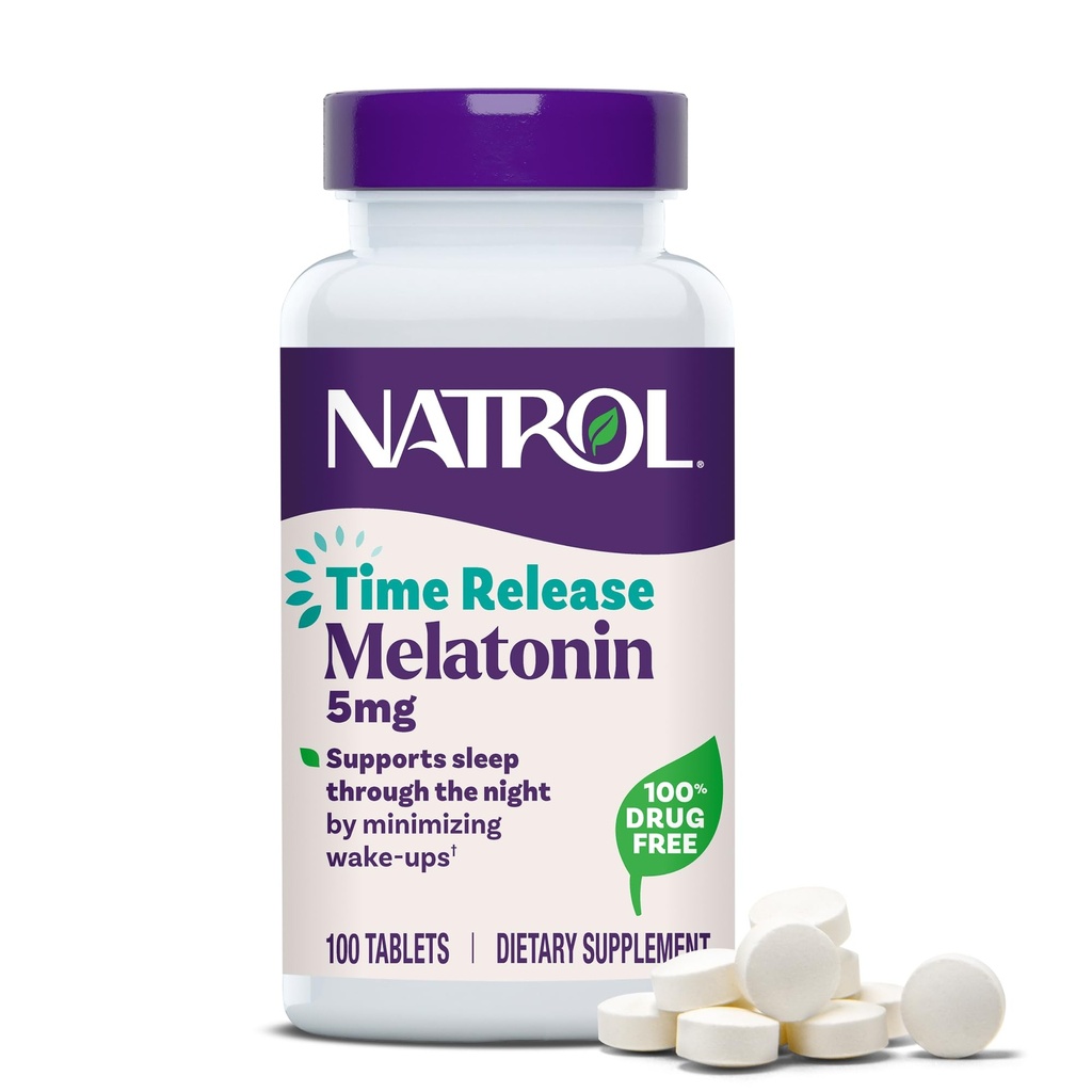 Natrol Melatonin 5 mg 时间释放,《尽量减少醒来的饮食补充》,《夜间睡眠援助》,100张平板电脑,最多100天的供应量