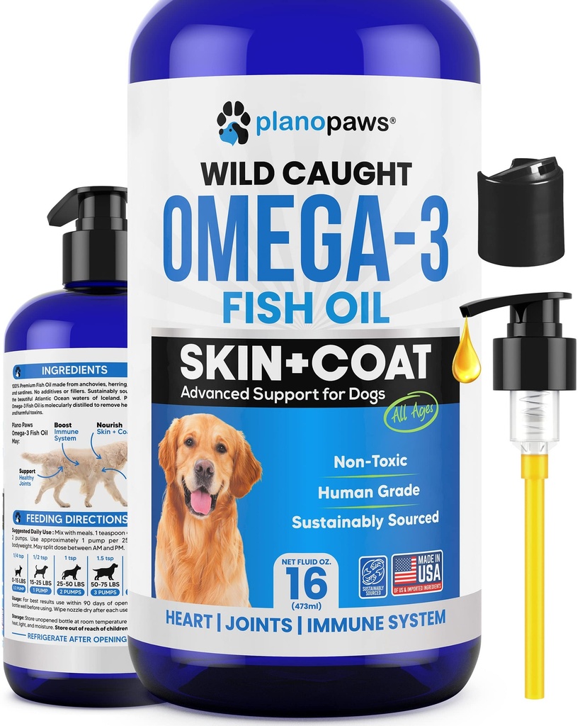 Omega 3 Fish Oil for Dogs - 比Salmon Oil for Dogs - 狗鱼油补充剂 - 减少 Shedding & Itching - 支持关节,脑,心脏健康 - 狗皮和煤补充剂 - 鱼油液体