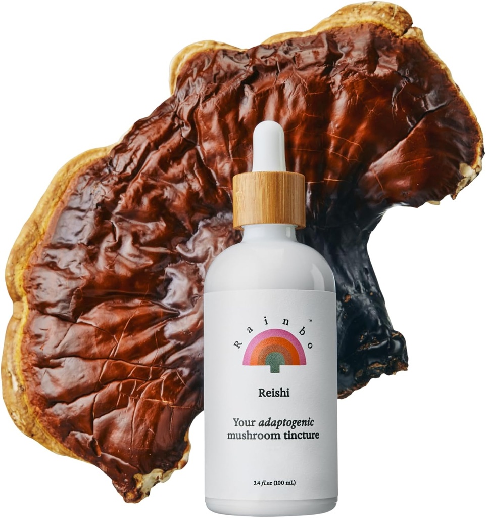 Rainbo - Reishi蘑菇丁香 - Dual extraction mushroom Supplement - Immune Support, Mood, Sleep, Liquid Reishi Supplement, Vegan, Non GMO, 3.4 fl oz (英语).