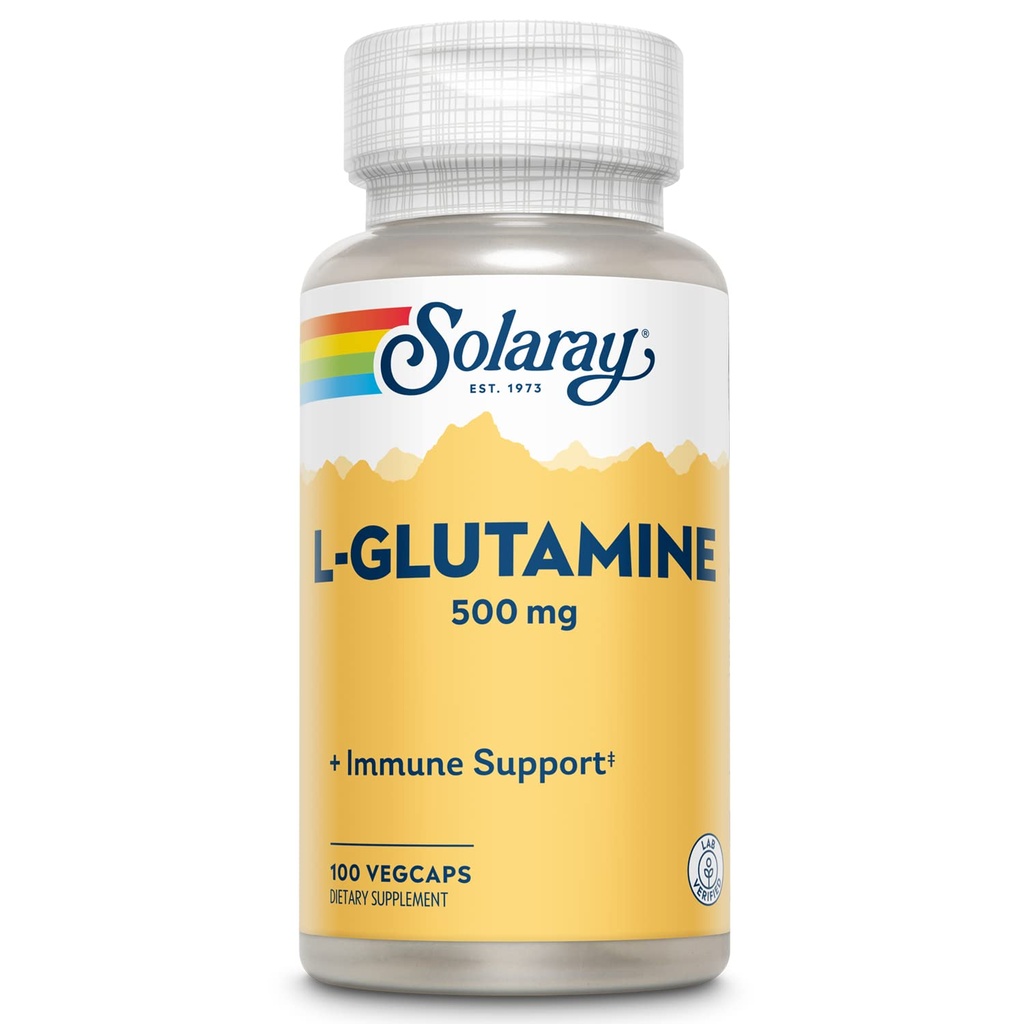 SOLARAY L Glutamine Capsules 500 mg - 免疫支持补充剂 - 免费氨基酸 - 实验室验证,60天钱包保证 - 100名服务员,100名蔬菜卡普