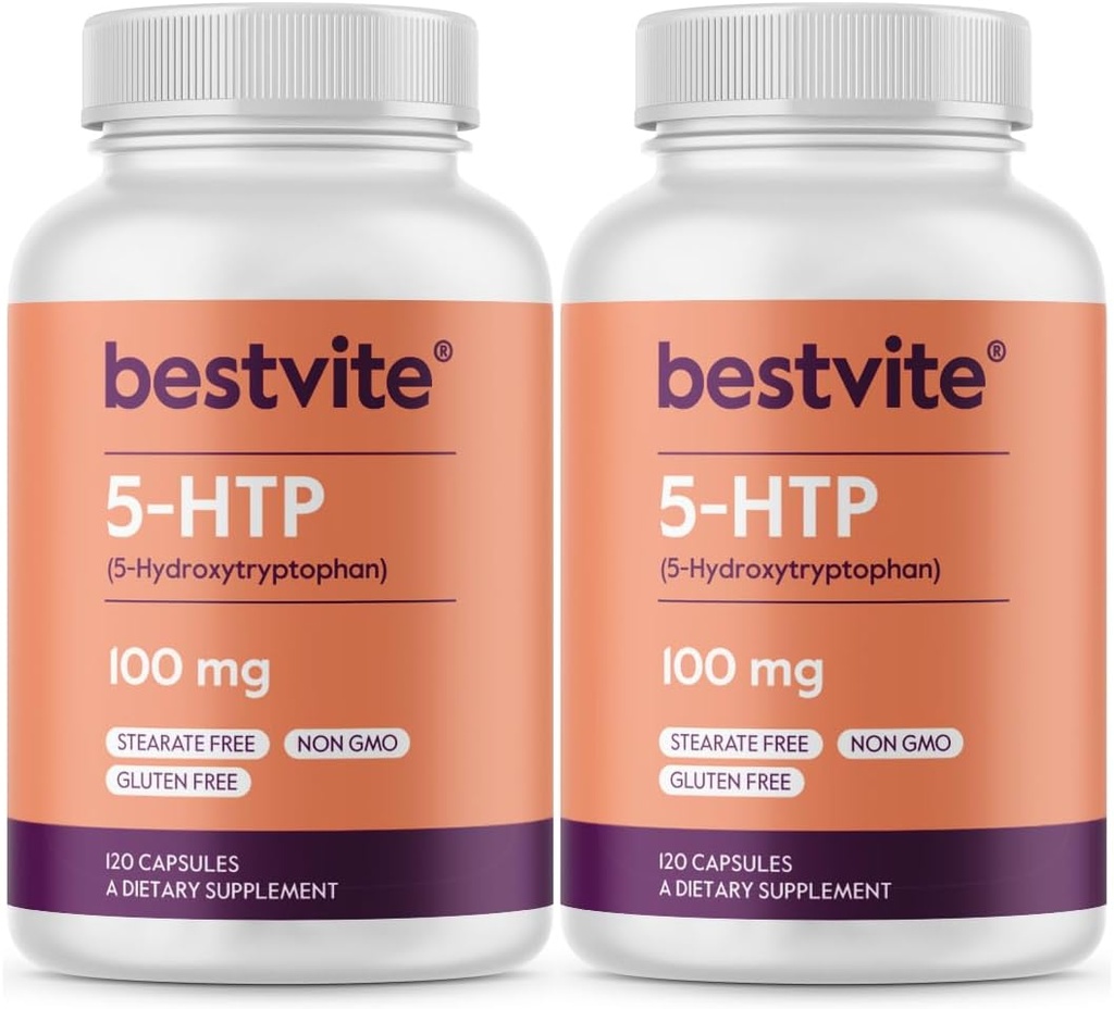 BESTVITE 5-HTP 100mg(240卡普尔)(120 x 2) - 无 Stearates - 无流动代理 - 非转基因 - Gluten Free