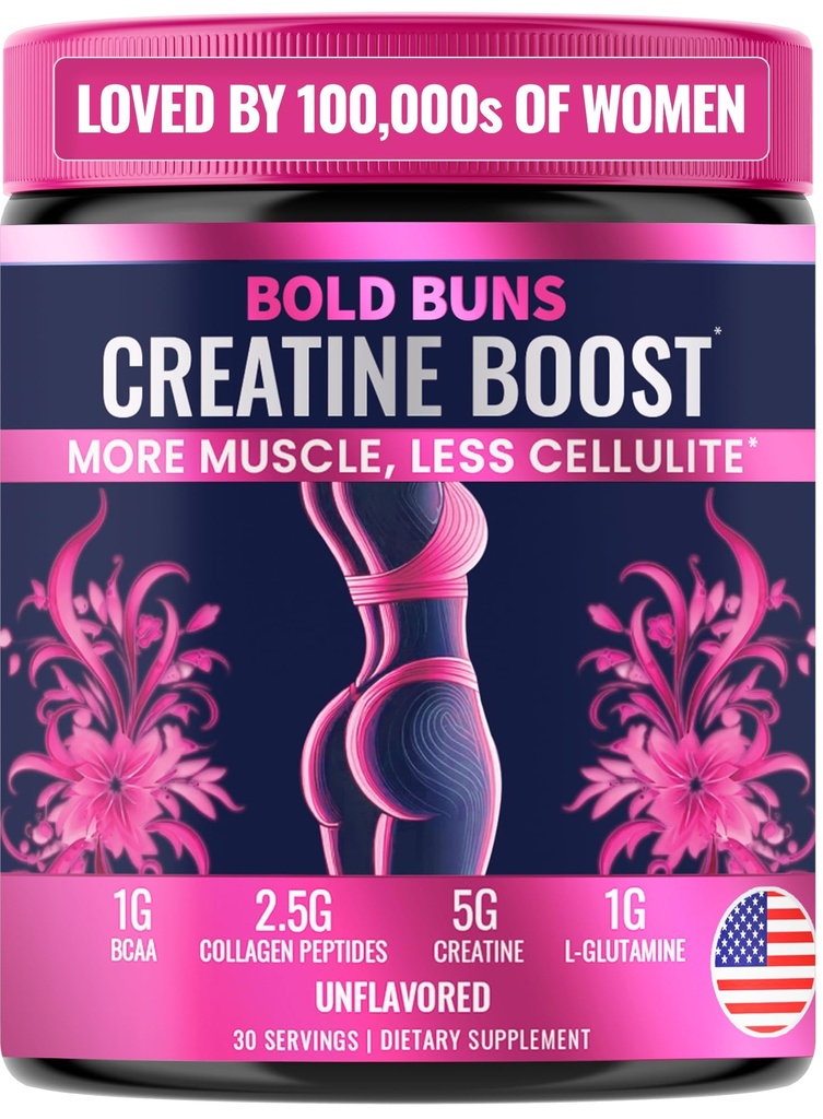 Bold Buns Creatine for Women – 配有 Collagen & BCAA 的粗体建材补充剂 – 支持肌肉发育,工作后恢复,皮肤弹性,健康发型和直肠 – 不受欢迎 – 30 services