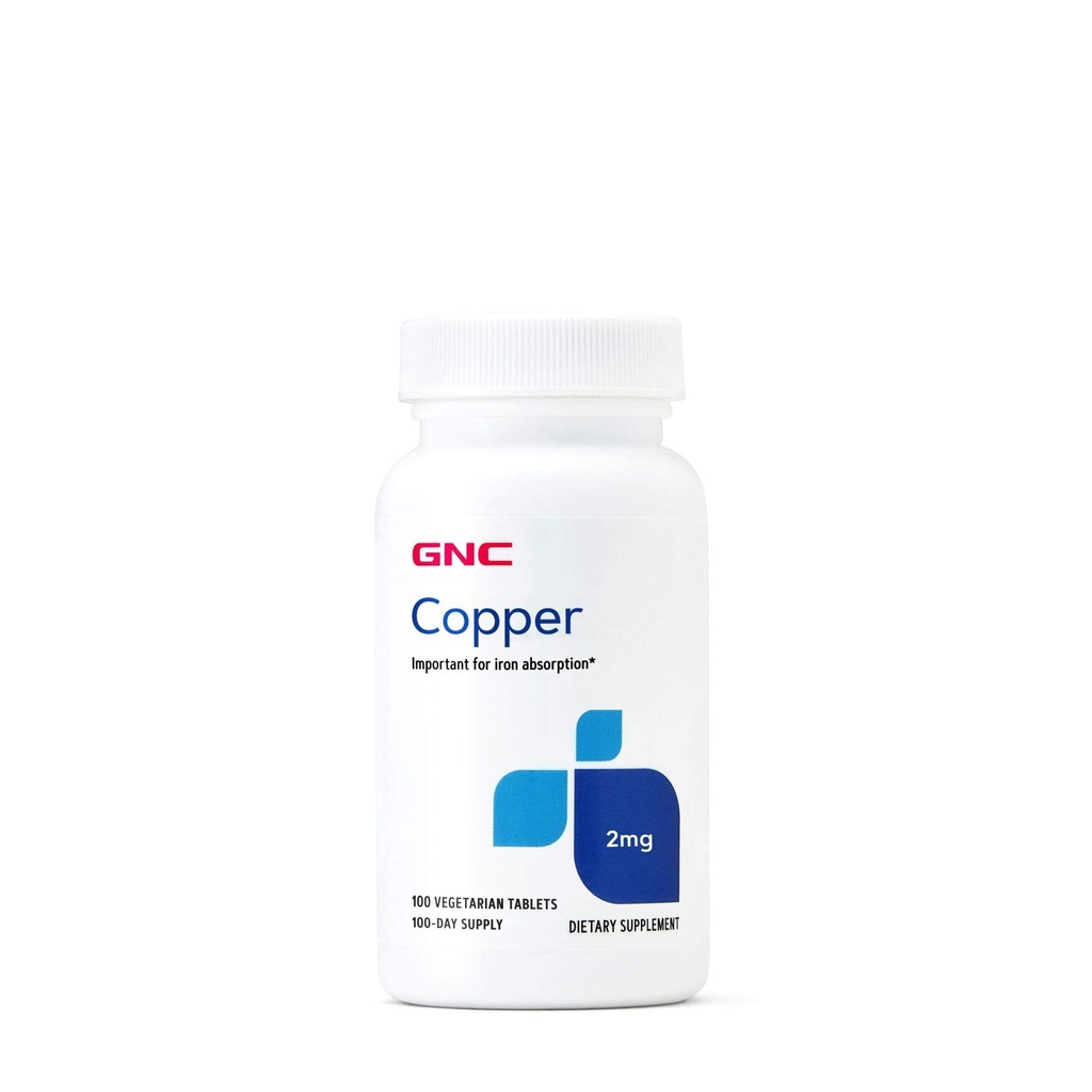 GNC 铜 2mg, 对铁吸附很重要, 100 计数