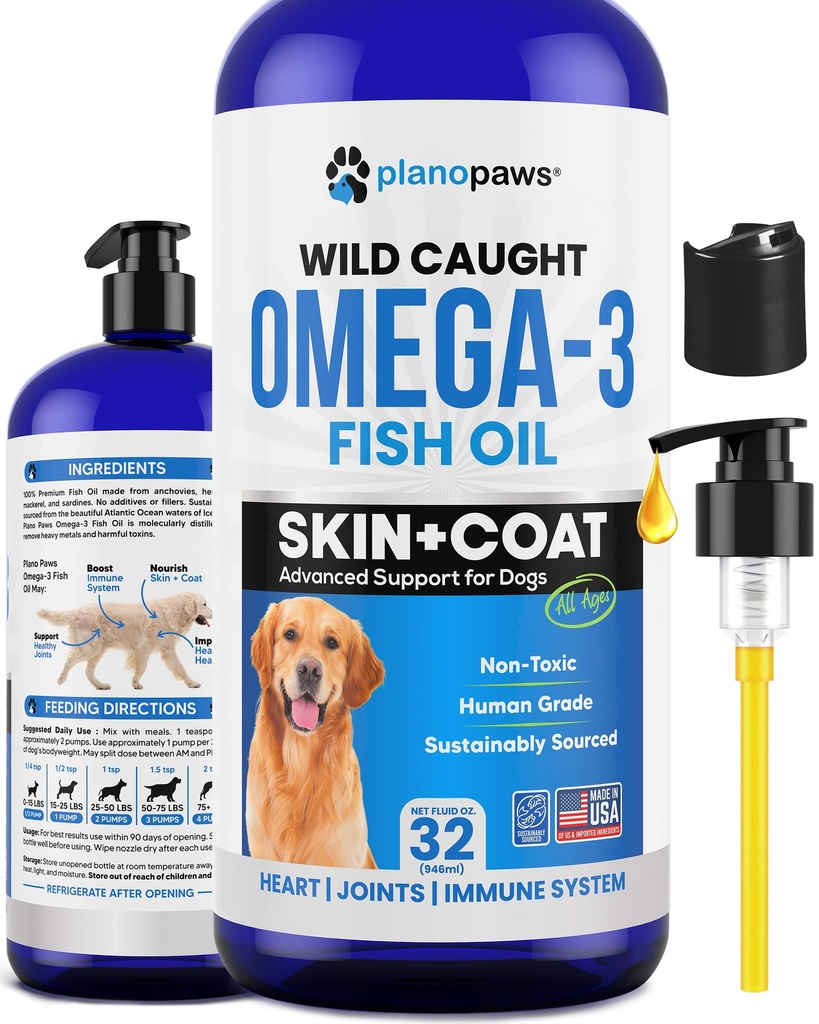 Omega 3 Fish Oil for Dogs - 胜过沙门 Oil - 狗鱼 Oil to develop Shedding & didge - 支持关节,脑和心脏健康 - 皮肤和煤油 - 液体鱼 Oil
