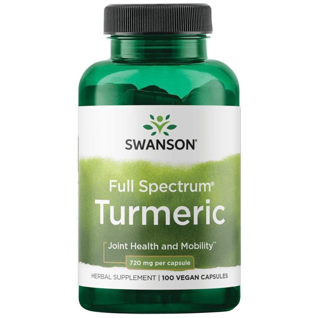 Swanson Full Spectrum Turmeric - 草药补充剂支持联合健康与流动 - 自然公式支持消化性健康 - (100 Capsules, 720 mg Each)