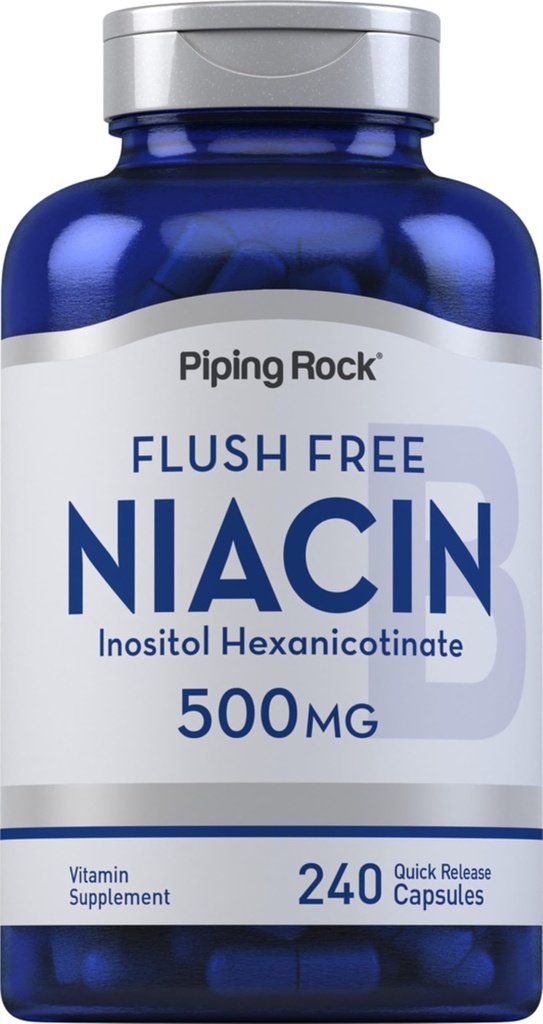 Pipping Rock Niacin 500 mg | Flush Free | 240 Capsules | Vitamin B3 补编 | Non-GMO, Gluten Free