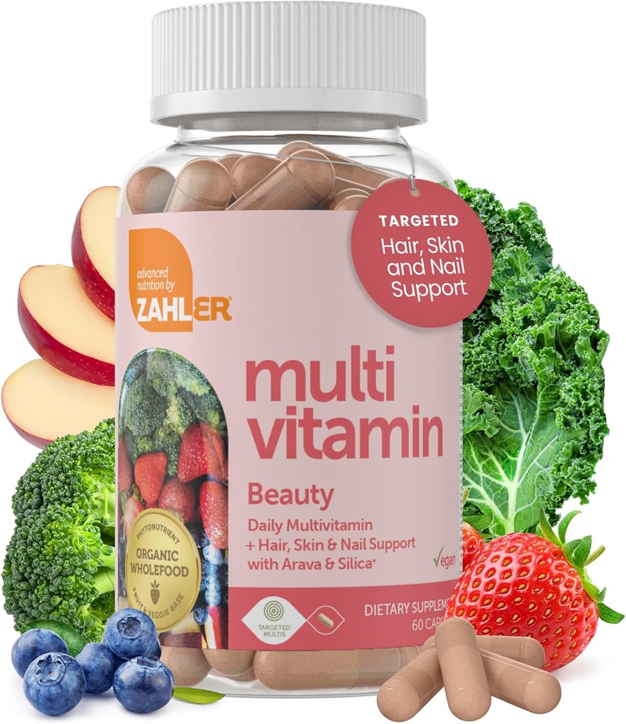 Zahler Multivitamin Beauty, Daily multivitamin + Skin 头发和钉子支持, 男女有铁, 认证科舍, 60 Capsules