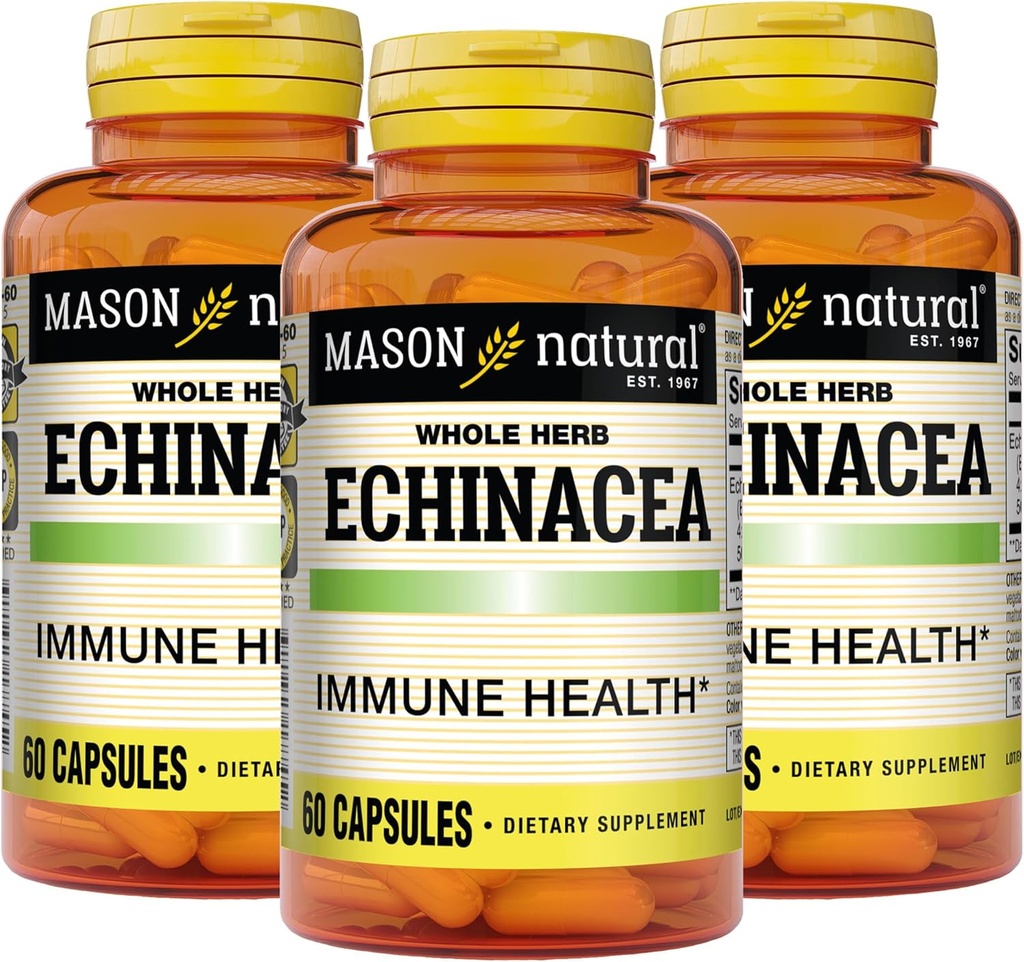 MASON NATURAL Echinacea, 免疫系统促进器,支持总体健康,草药补充剂,60 Capsules(第3包)