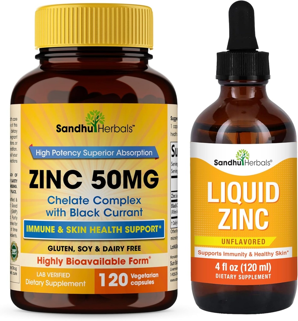 SANNDHHHERBALS 锌 50mg Capsules 捆绑液化锌滴 支持免疫和皮肤健康