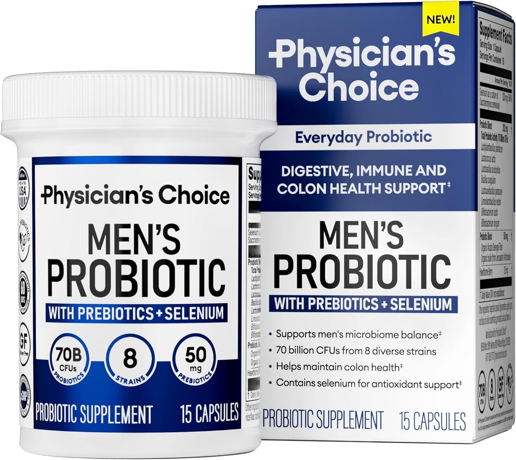 物理学家的男性选择 Probiotics - 70亿 CPU - 8 Strains - 硒和 Prebiotics - 支持消化性健康,微生素,科隆, & Immune健康 - 高级男性的Probiotic - 15厘米样本大小