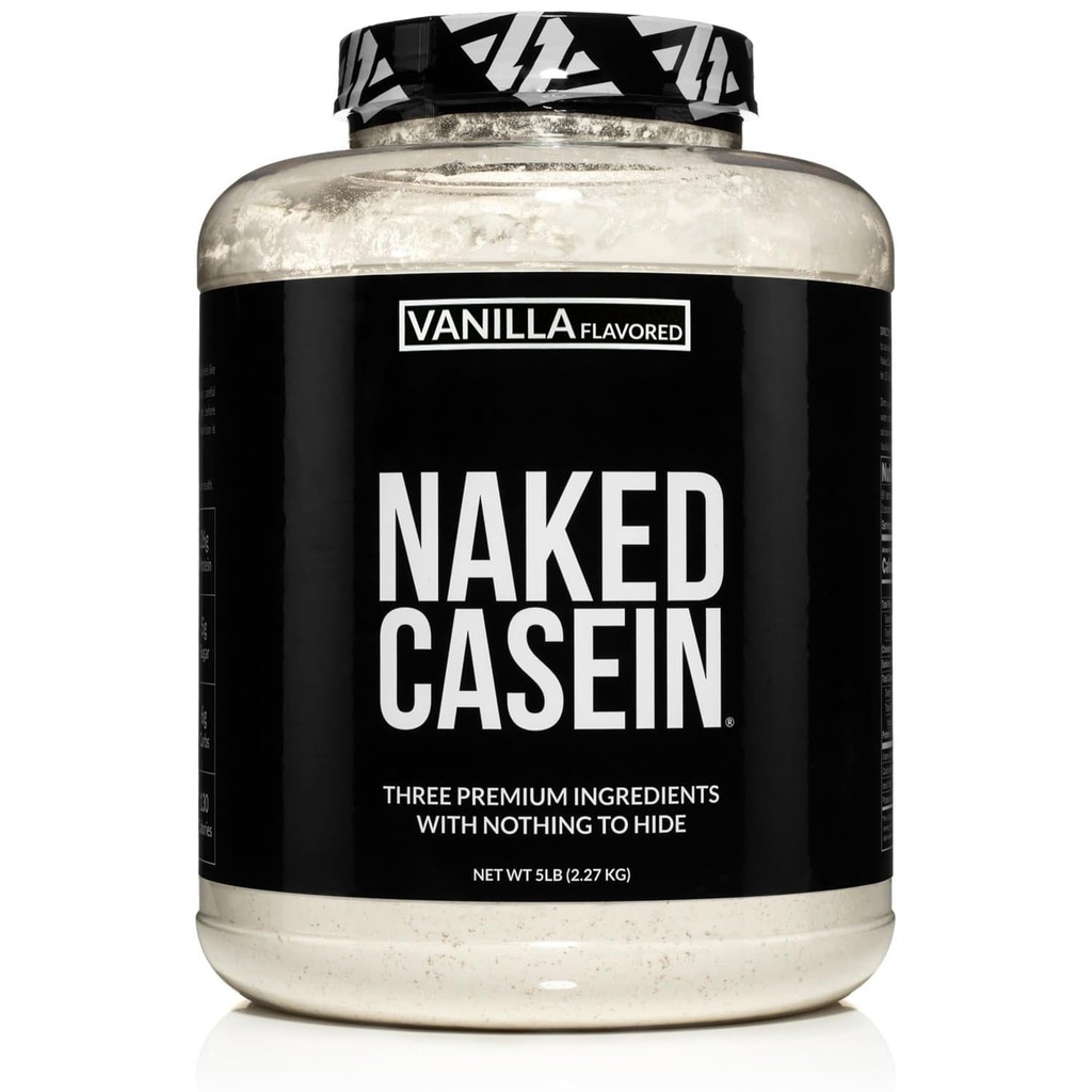 NAKED Casein - Vanilla Micellar Casein 蛋白质 - 5磅大磅,无转基因、无胶质、无豆类、无防腐剂 - 刺激肌肉生长 - 加强恢复 - 61种服务