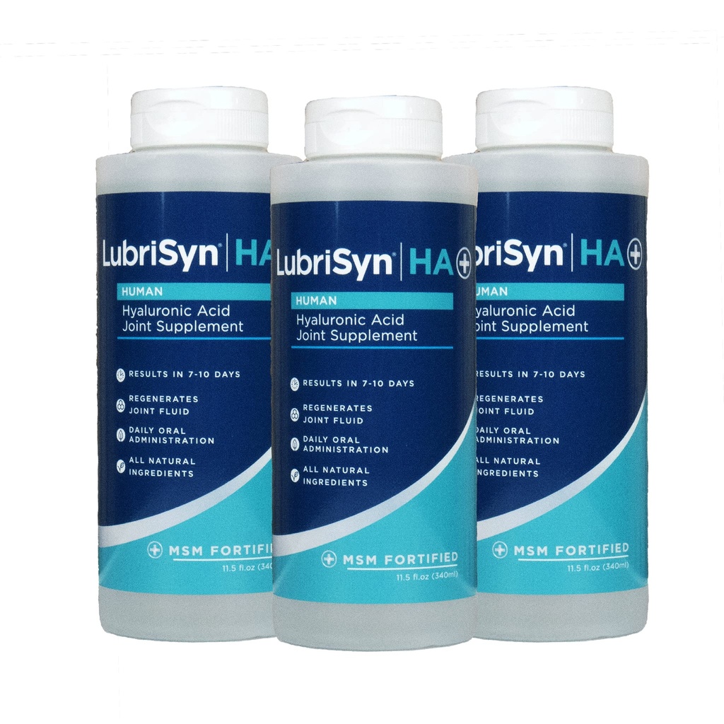 Lubrisyn Hyaluronic Acid 口服补充剂 MSM – 人体液态HA配方 – 推动联合支持,流动性,灵活性,水分和男女健康功能 – 3 x 11.5oz