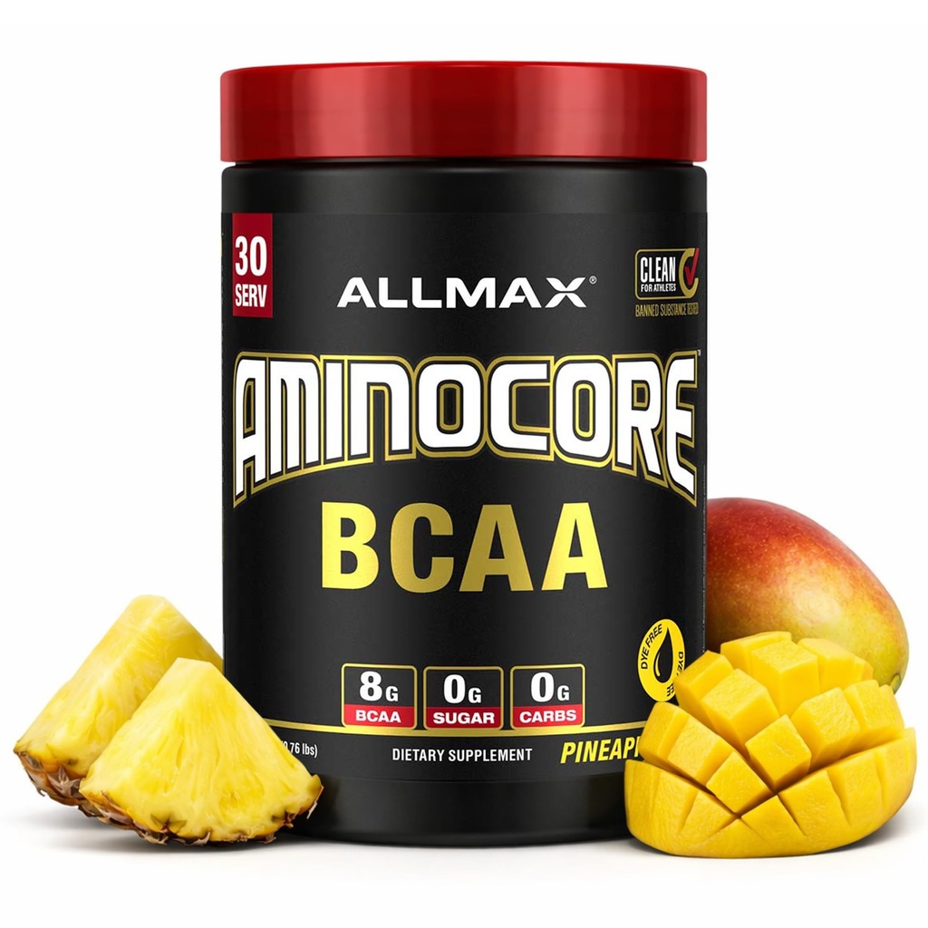 AlMAX 营养 AMINOCORE BCAA 粉末,8.18克氨基酸、室内和工作后恢复饮料,Gluten免费,菠萝芒果,315克