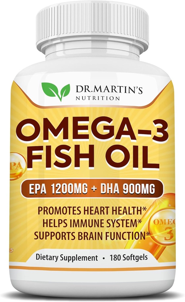 Omega 3 鱼油 3750mg 三重强度 + EPA 1200mg + DHA 900mg 脂肪酸 → 鱼油 Omega 3 补充 → 促进健康的心脏,免疫系统,眼睛,皮肤和大脑功能 → 180 Burpless Softgels