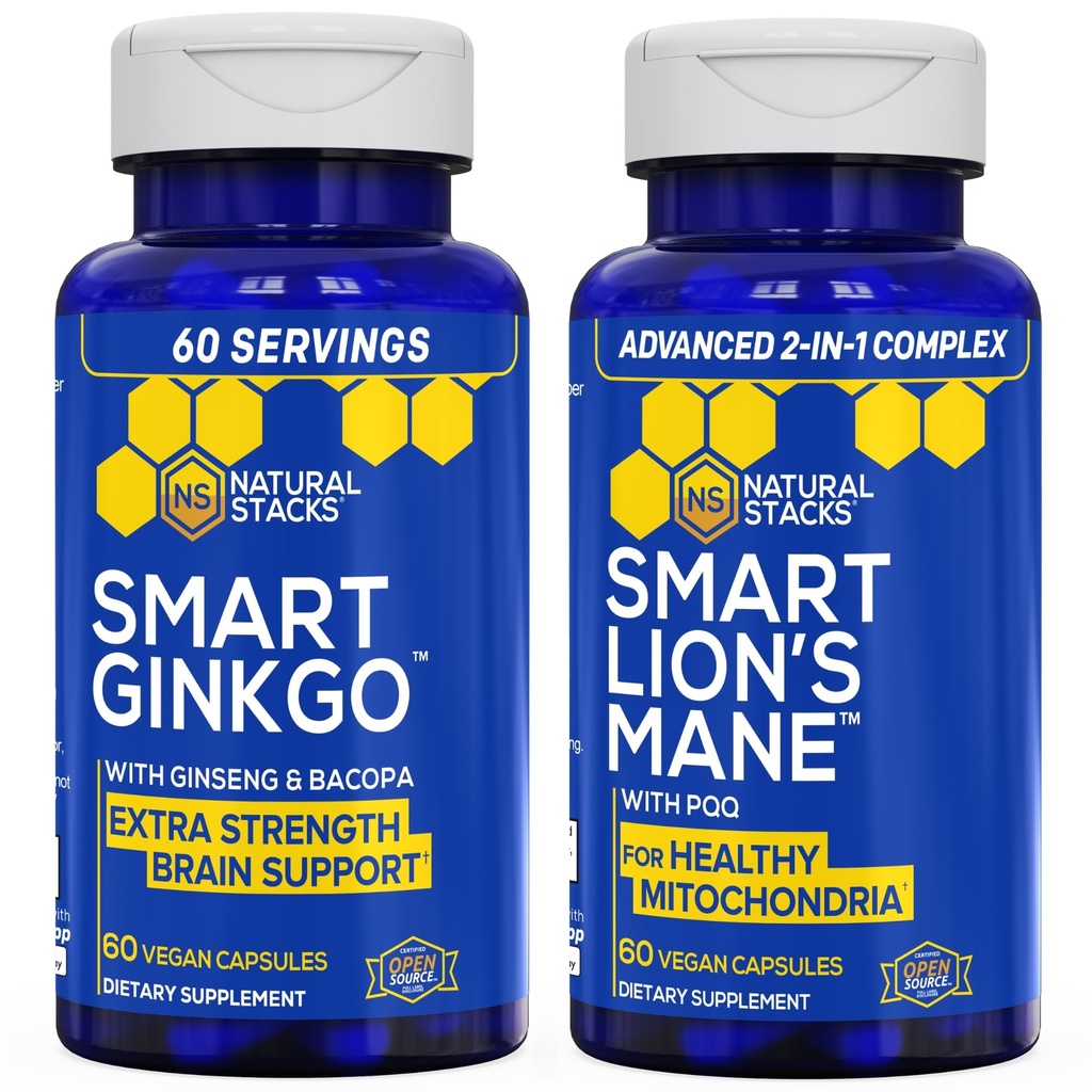 Natural STACKS Ginkgo Biloba + Lions Mane Mushroom Bundle - 焦点和记忆支持 * - 120 卡普尔