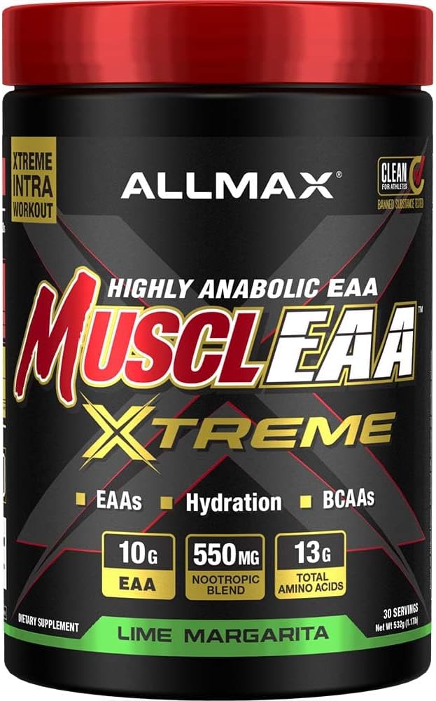 AllMAX MUSCLEAA Xtreme,Lime Margarita - 532克粉末 - 提供EAAs,BCAAs & Hydrition - 最多30种服务...