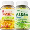 LILICARE 无糖 OMEGA 3 Fatty Acid 2000mg 配有 640mg DHA & 290mg EPA, 多维塔明, CoQ10, Astaxanthin + Ginger 为Nausea填充的Gummys - 胃部救济 - Ultra吸收用于消化支持