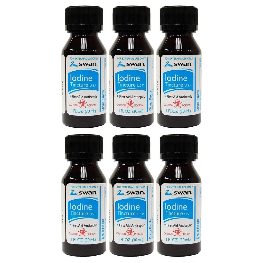 (原始内容存档于2019-03-09) (英语). Swan Iodine Tincture U.S.P. - 1 fl oz (6 Pack).