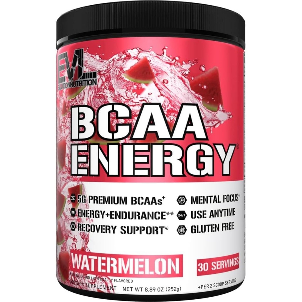 EVL BCAAs 氨基酸粉 - 氨基酸粉 - 氨基酸的能量预处理粉,用于肌肉恢复 Lean生长和耐力 - 用天然咖啡因补水后恢复饮料 - 西瓜