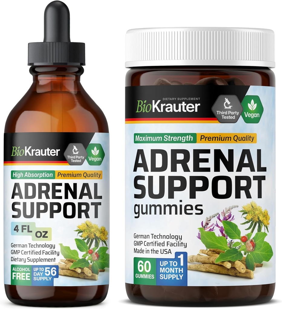 BIO KRAUTER 肾上腺素支持 60 Gummys & 肾上腺素支持 Tincture 4 Fl. Oz.