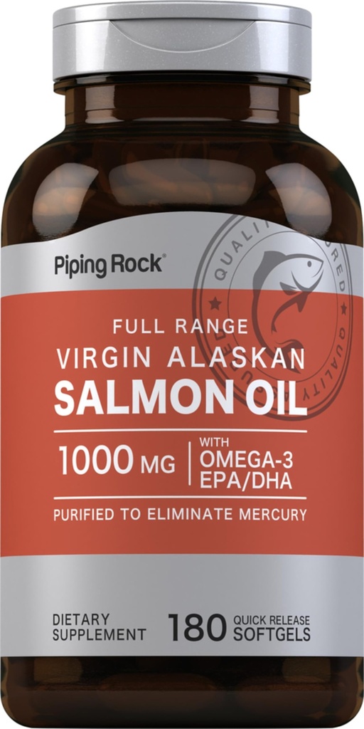 (原始内容存档于2018-09-21) (英语). Piping Rock Wild Alaskan Salmon Fish Oil + 1000mg + 180 Softgels + Supplements for Humans → Omega-3, EPA, and DHA → Non-GMO and Gluten Free