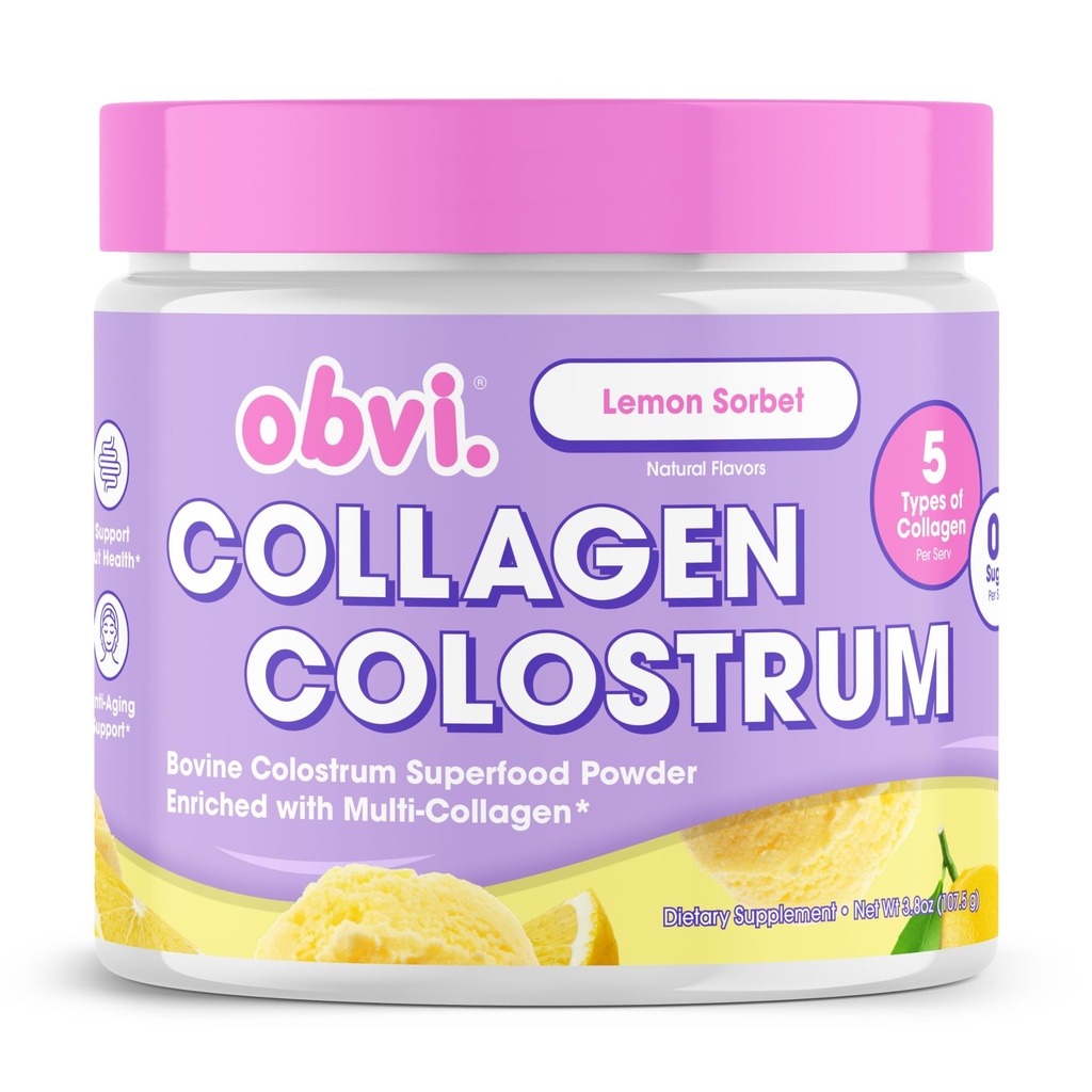 Obvi Collagen Poptide Colostrum Powder 配有草药Bovine Colostrom 的多科拉根 Poptides 支持古特健康,Immune,Skin & Hair → Gluten - Free, Keto - Friendly → Lemon Sorbet, 30位服务者