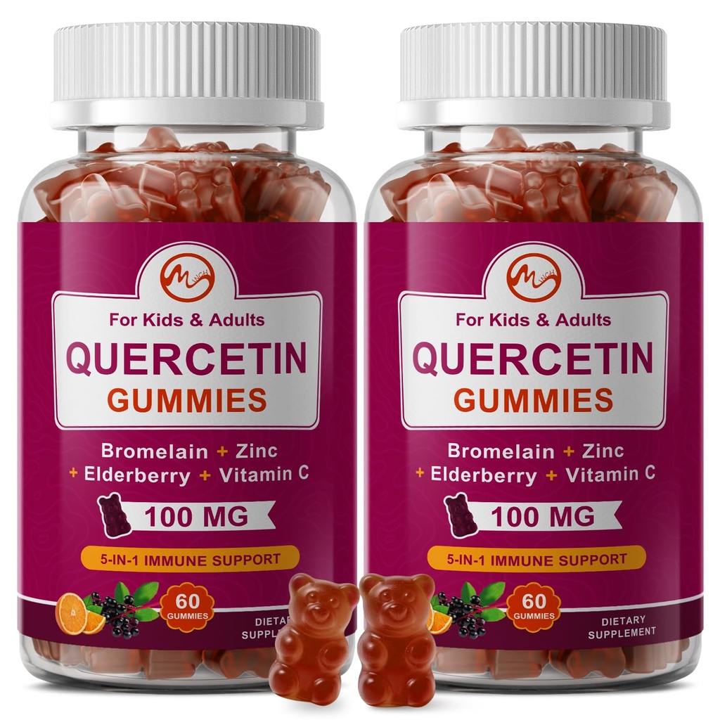 (2包) Quercetin Gummys配有Bromelain,Merderberry,Zinc和Vitamin C – Chewable Quercetin 700mg 豁免,过敏,老化支持 - Vegan Gummys配有成人和孩子