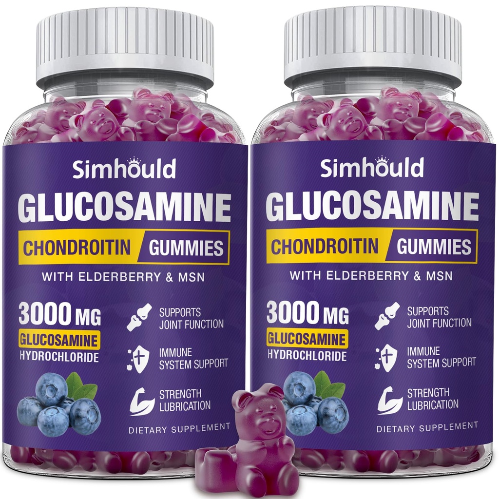 2 Packs Glucosamine Chondroitin Gummys - 3000MG 与MSM & Elderberry、灵活性、抗氧化剂免疫支持Gummy 成人、男子和妇女的超强联合支持补充