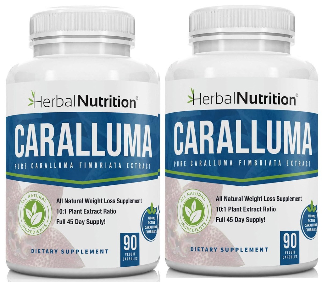 草药营养 Caralluma Fimbriata 180 Capsules Two Bottle Pack 最大强度 10:1 提取比 1200mg 全自然饮食、能源、耐力和体重管理补编