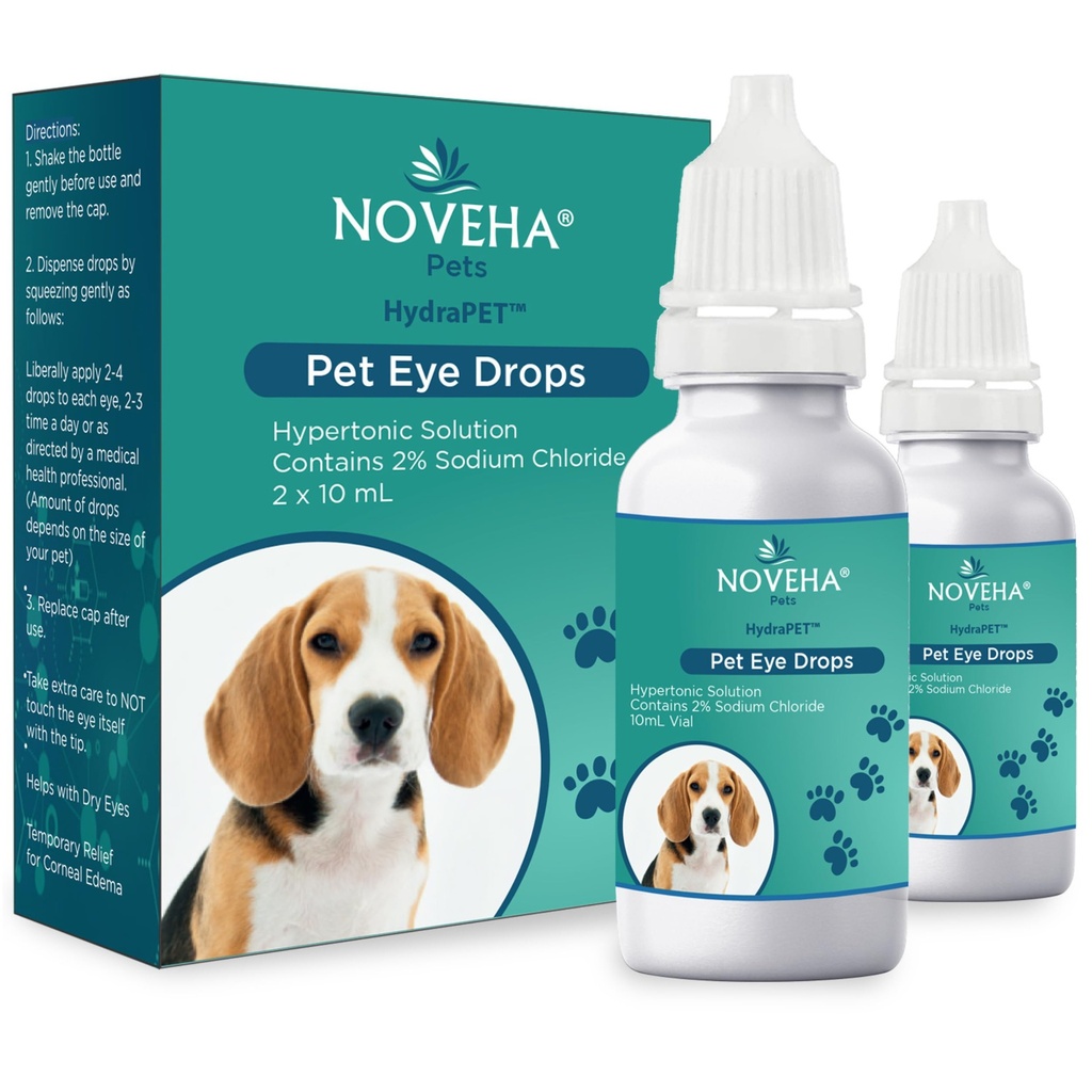 NOVEHA HDRPETTM 粉红眼滴给狗和猫 * 含2%氯化钠的人工眼泪,Relieves Corneal Edema & Pets干眼综合征,刺激动物眼睛-10mL(包2)