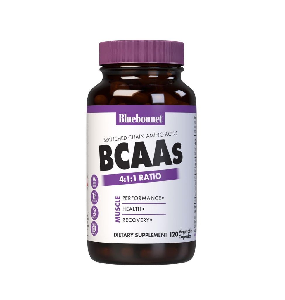 Bluebonnet营养 BCAAs 4:1:1 比率,肌肉性能*,肌肉健康*,肌肉修复*,非GMO,Vegan,Kosher认证,无葡萄糖,无豆,无乳制品,120个蔬菜罐头,30个服务者