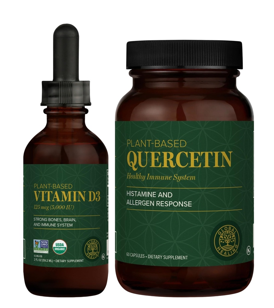 全球治疗中心 - 维生素D3 5000IU & Quercetin 250mg - 支持骨骼和免疫系统,呼吸卫生