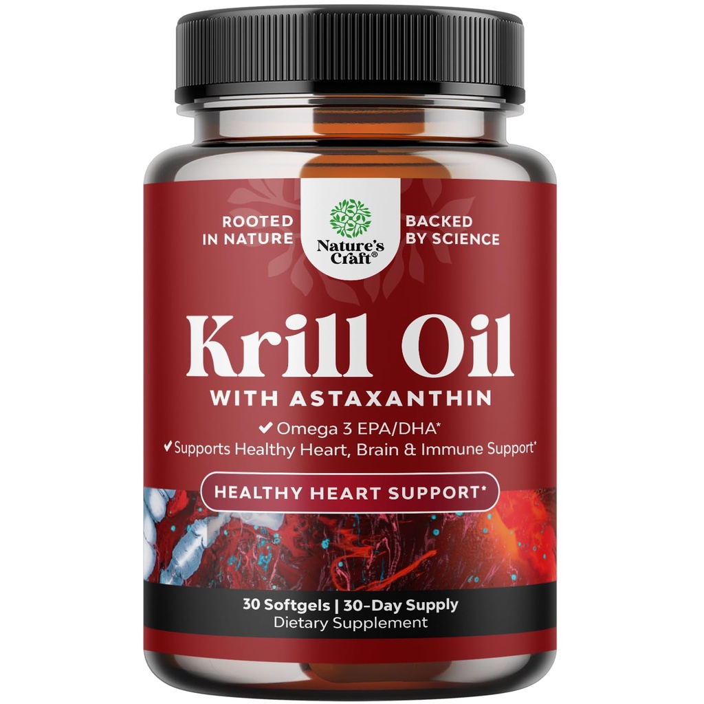Krill Omega 3 Fish Oil Softgels - 集中Krill EPA & DHA Fish Olea Omega 3 女性和男性对免疫支持,健康脑和心脏健康的补充 - Burpless Fatty Acids 补充 - 30 Counts