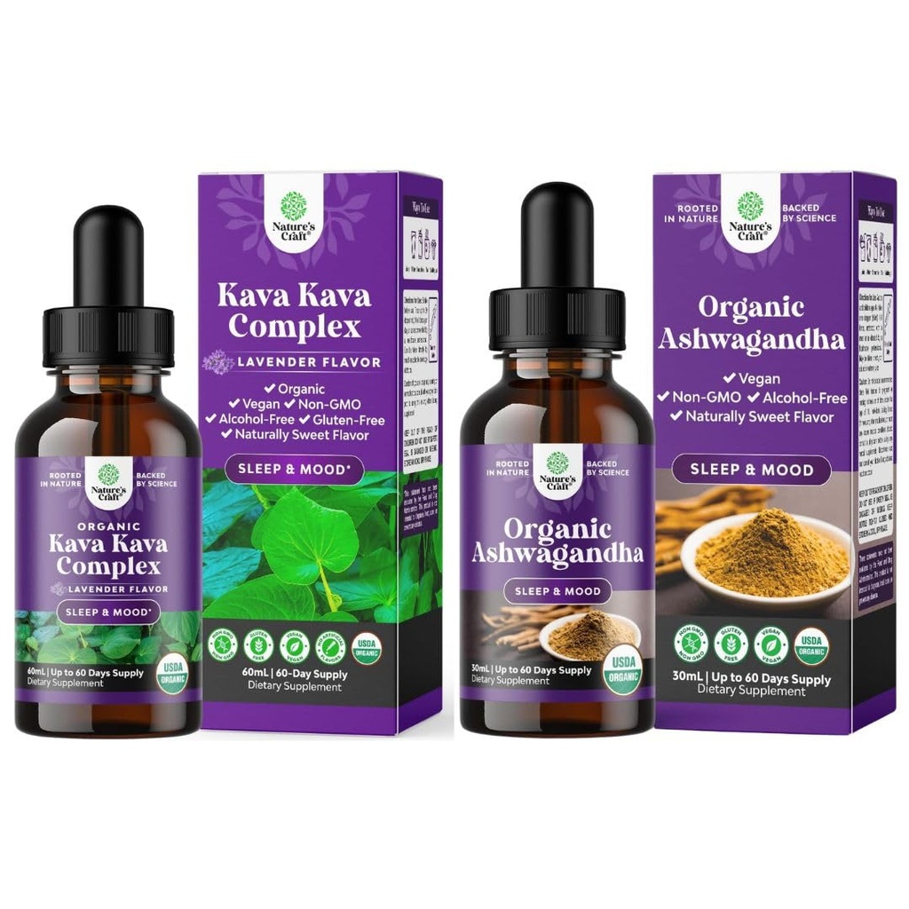 卡瓦卡瓦液滴补充剂(含卡瓦利酮),促进更好的睡眠和USDA有机Ashwagandha液滴 - Ashwagandha根提取剂,用于对成年人的压力和木质支持