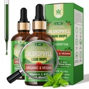 有机氯脂液滴 男女脂液滴,6-in-1 绿色超食品 Vegan Chlorophyl w/Spirulina,小麦草,体内除臭剂维生素C B12 A,能源,Digestive 2Packs/4 Fl Oz