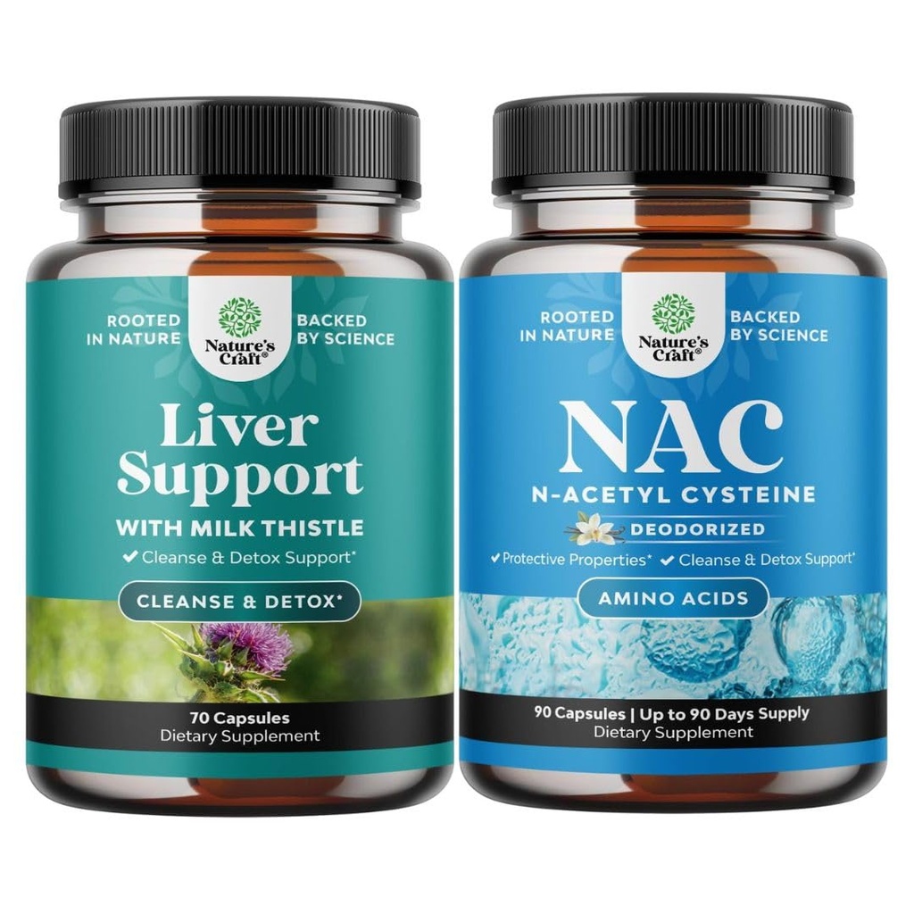肝脏清洁解毒和修理公式和NAC 补充 N-乙酰Cysteine 600mg - 配有牛奶硝酸盐的草药肝脏支持补充剂 - 高吸收 NAC 600 mg Capsules Glutathione