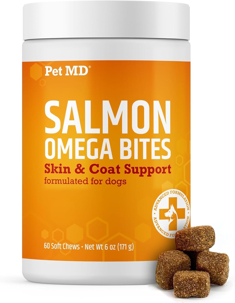 Pet MD 沙门 Omega Bites for Dogs - Omega 3 & 6 配以 Omega 3 & 6 配以 Dogs Plus DHA & EPA - 推广过敏和干燥皮肤救济 - 60cm