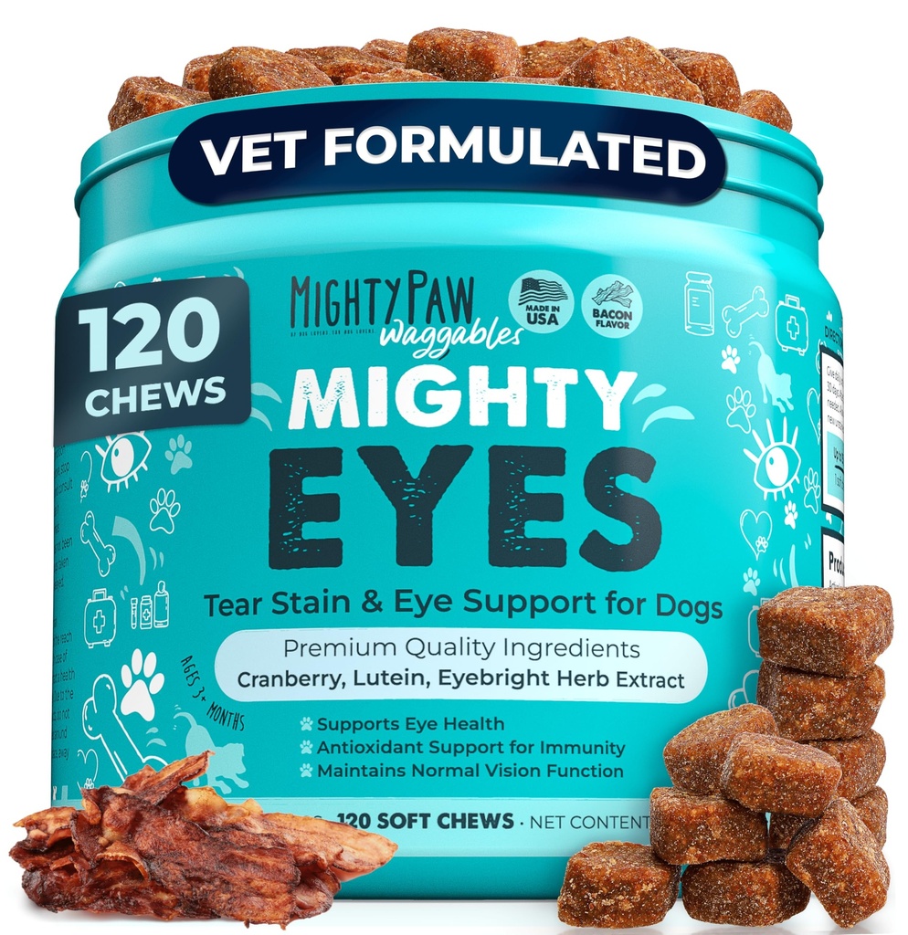 威猛的Paw Waggables Eyes (Made in United States) QQ 泪水冻狗,视觉和泪水冻狗支持补品,Lutein补品. 润滑剂眼,免疫支持(120吨)