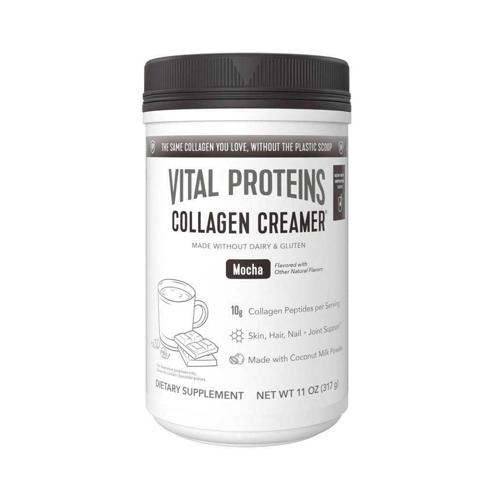 重要蛋白Collagen Peptides 粉末 - Mocha Coffee Creamer for Hair, Skin & Nails Support, 11.2 Oz