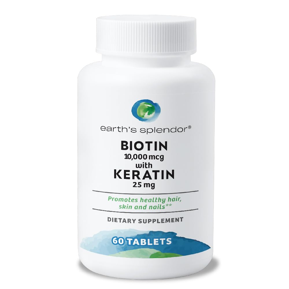 地球的Splendor Biotin 10,000 mcg + Keratin 25 mg, 推广健康头发,强钉和皮肤支持,60天供应