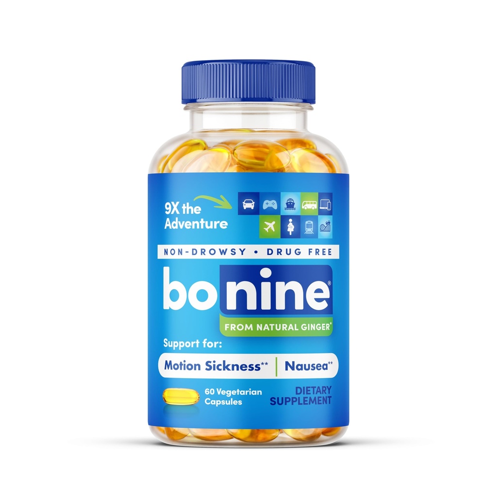 Bonine Ginger Root 提取液囊-非沉淀运动疾病救济-40毫克 Ginger Supplement for Morning Disease & Nausea 救济-游轮基本用品-60枚Capsules